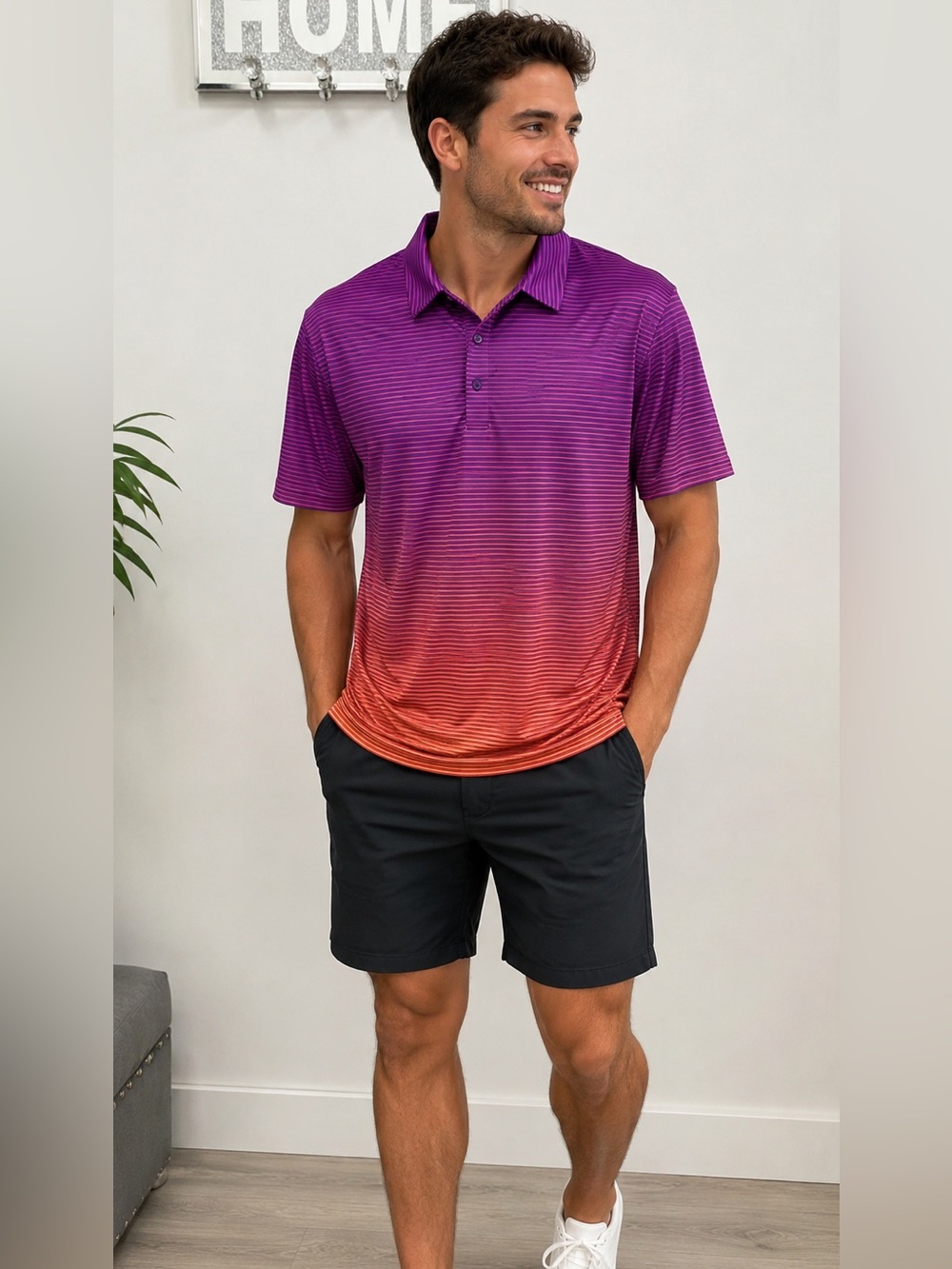 NWT Birdie Bound Men’s 3XL Performance Golf Polo Purple Pink Orange Stripe